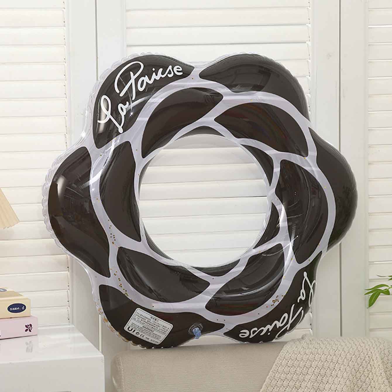 1PC Pink Black Flower Inflatab - đánh giá và giá Pool Float Ring Inflatable